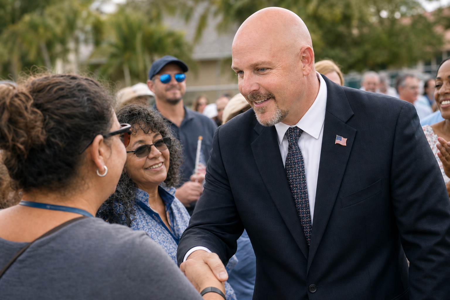 Adam Gaffney shaking hands with supporters at a community event
